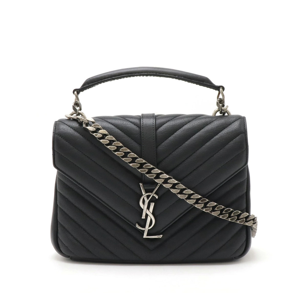 SAINT LAURENT PARIS YSL Yves College Handbag Chain Shoulder Bag Black